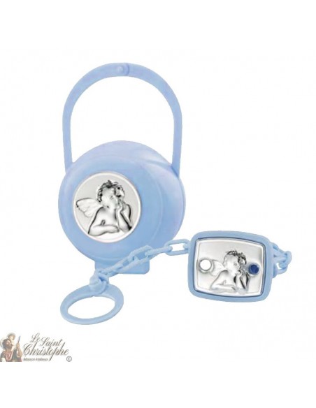 Teat hook and box with angel medal - blue