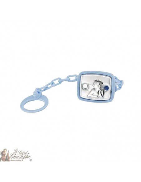Teat hook and box with angel medal - blue