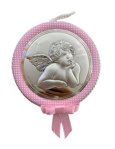 925 Silver Protective Angel Wall Frame for Baby - Pink
