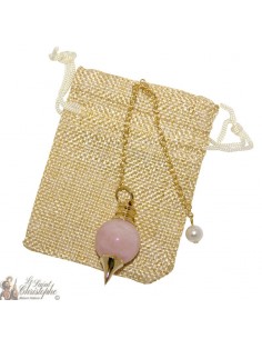 Péndulo Sephroton Dorado en piedra - cuarzo rosa