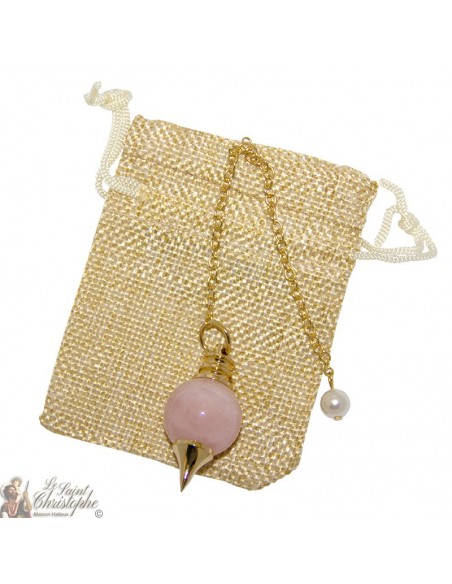 Pendule Séphroton doré en pierre - quartz rose