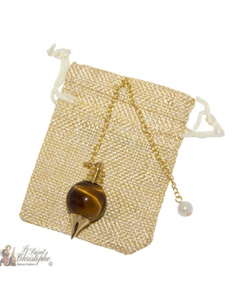 Pendule Séphroton doré en pierre - oeil de tigre