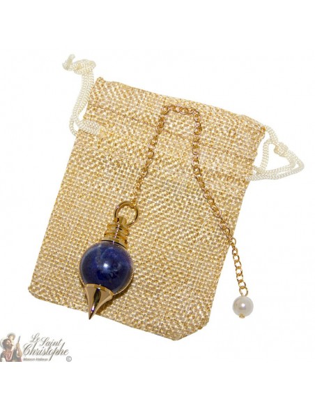 Pendule Séphroton doré en pierre - sodalite