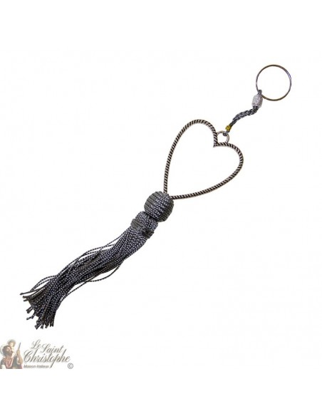 Silver heart key ring with grey pompon