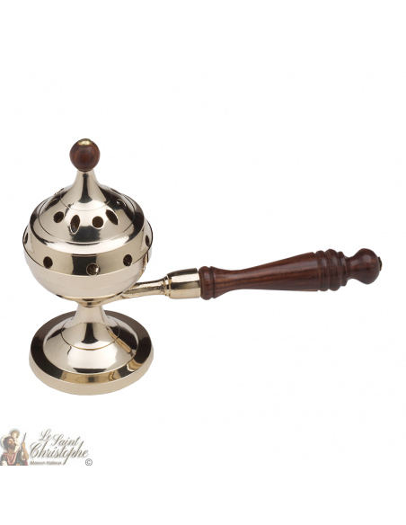 Weihrauchfass auf Kupferständer mit langem Holzgriff