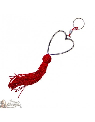 Keychain silver heart red pompon
