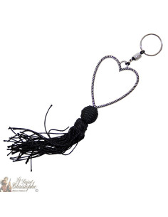 Keychain heart silver heart black pompom