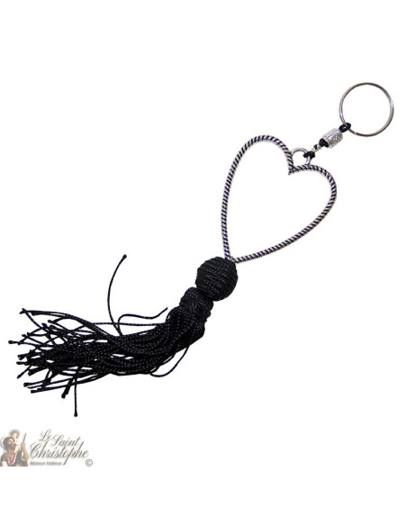 Keychain heart silver heart black pompom