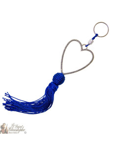 Llavero corazón plateado con borla azul