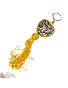 Keychain heart arabesque silver heart yellow pompom