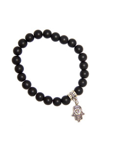 Fatma Hand- und schwarzes Perlenarmband - mattiert