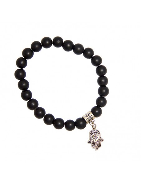 Pulsera de mano y perlas negras Fatma - mate