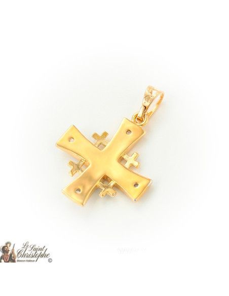 Pendant gold-plated Jerusalem cross crystals and blue enamel