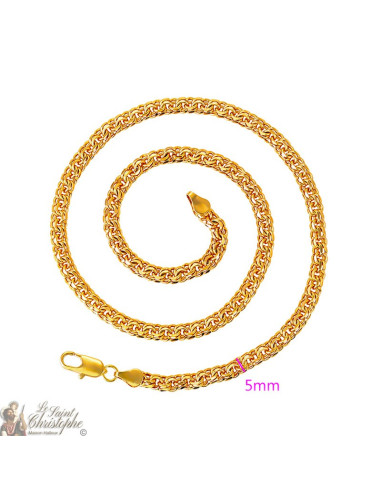 Catena a doppia maglia intrecciata placcata oro 24K 55 cm