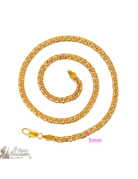 Catena a doppia maglia intrecciata placcata oro 24K 55 cm