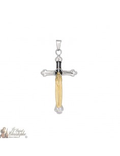 Anhänger silbernes Kreuz und goldene Feder