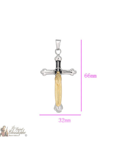 Anhänger silbernes Kreuz und goldene Feder