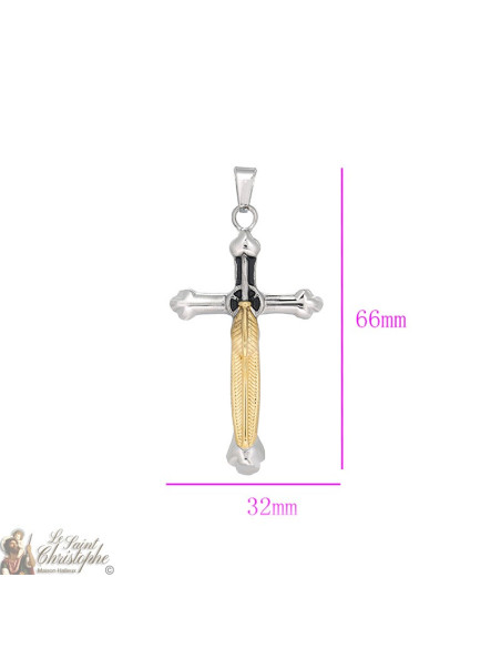 Anhänger silbernes Kreuz und goldene Feder