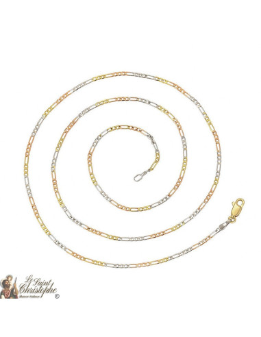 Figaro chain with gold, rose gold and silver links 60 cm