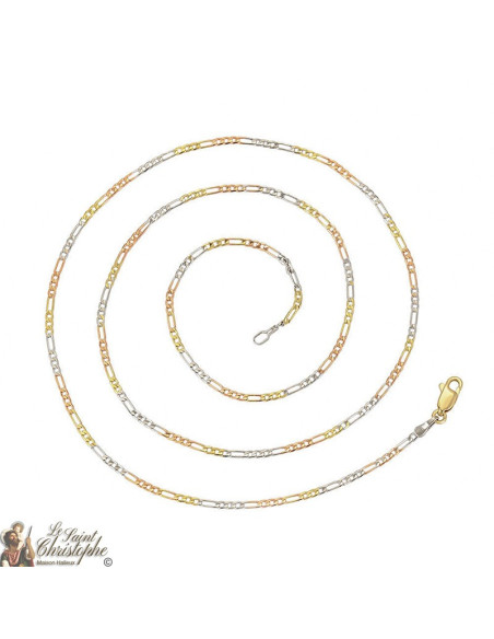 Figarokette mit gold-, roségold- und silberfarbenen Gliedern 60 cm