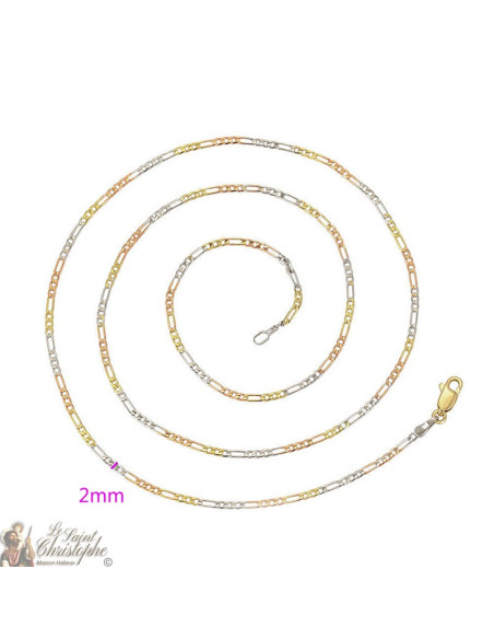 Cadena Figaro con eslabones de oro, oro rosa y plata 60 cm