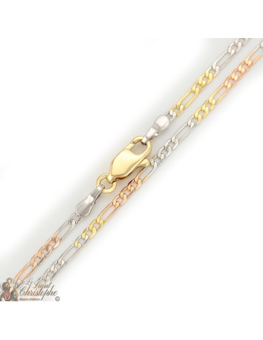 Chaîne figaro à maillons or, or rose et argent 60 cm