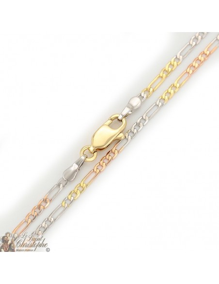 Catena Figaro con maglie in oro, oro rosa e argento 60 cm