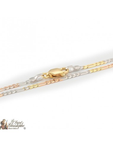 Catena Figaro con maglie in oro, oro rosa e argento 60 cm