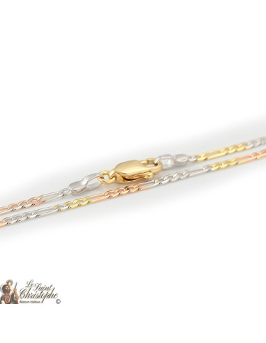 Figaro chain with gold, rose gold and silver links 60 cm