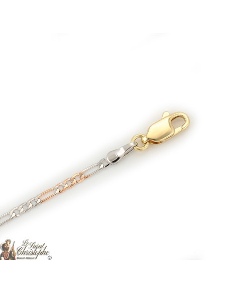 Figaro ketting met gouden, rosé gouden en zilveren schakels 60 cm
