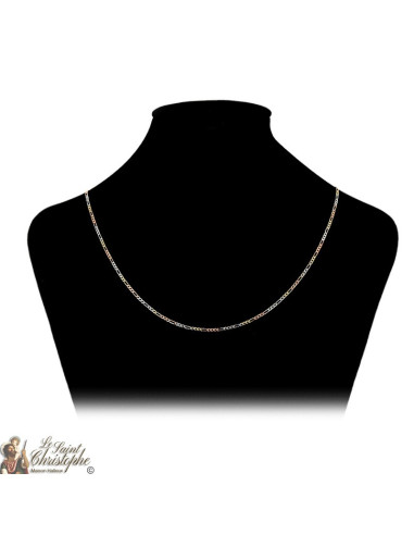 Figaro ketting met gouden, rosé gouden en zilveren schakels 60 cm