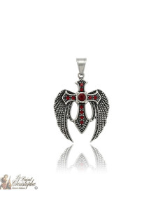 Ciondolo d'argento croce alata granato