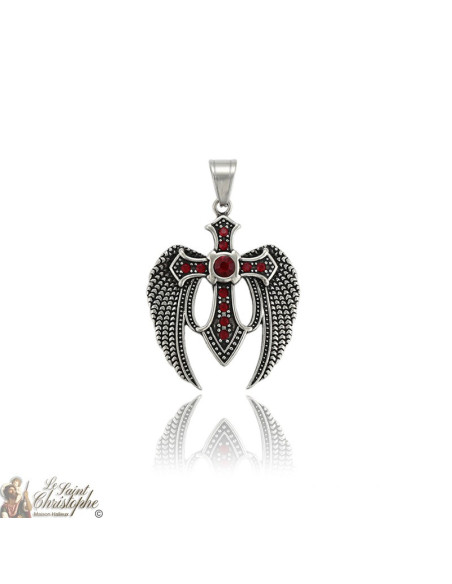 Silber-Anhänger geflügeltes Kreuz Granat