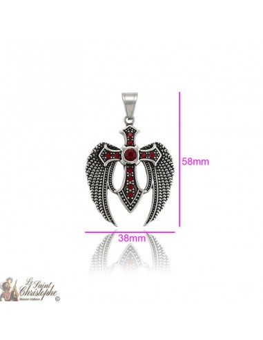 Silver pendant winged cross garnet