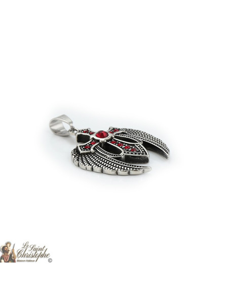 Silber-Anhänger geflügeltes Kreuz Granat