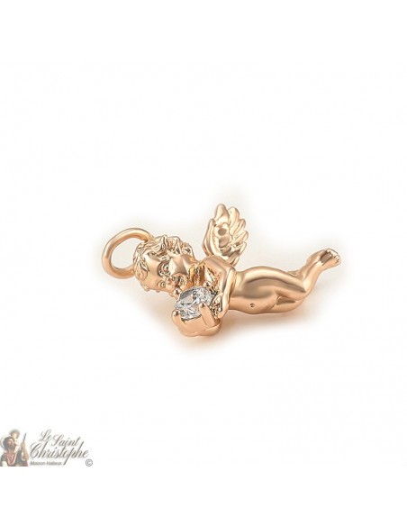 Pendentif or rose ange et cristal