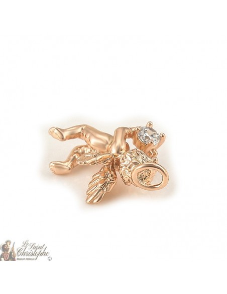 Pink gold angel and crystal pendant