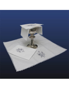 Manuterge Complete set of altar linens - Silver cross and ears of corn