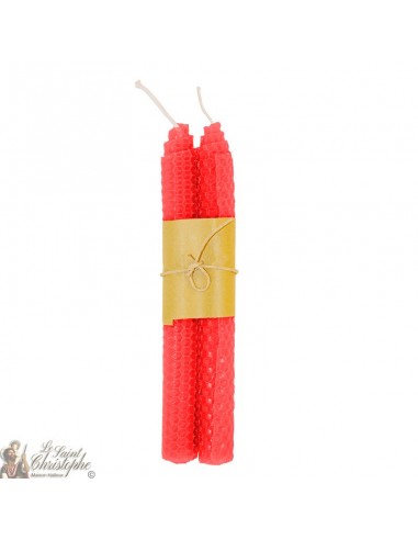 Mass colored wish candles with beehive design - pair red