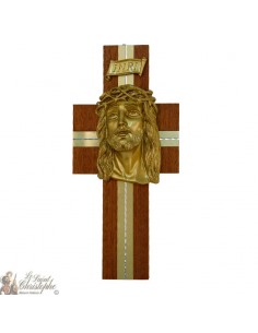 Croce di legno con testa di Cristo - 30 cm