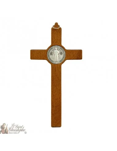 Croix Saint Benoit en bois brun - 20 cm