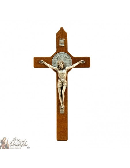 Croix Saint Benoit en bois brun - 20 cm