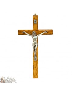 Croce di Cristo in legno d'ulivo e metallo - 21 cm