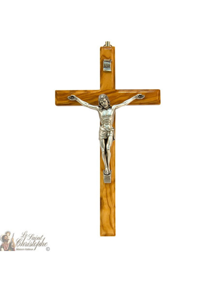 Christuskruis van olijfhout en metaal - 21 cm