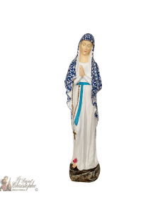Handgefertigte Statue Jungfrau der Armen von Banneux N.D 40 cm - drapierte blaue Blume