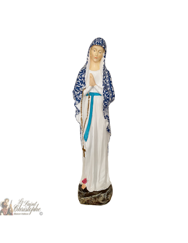 Statue artisanale Vierge des Pauvres de Banneux N.D 40 cm - drapé fleur bleu