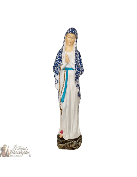 Handgefertigte Statue Jungfrau der Armen von Banneux N.D 40 cm - drapierte blaue Blume