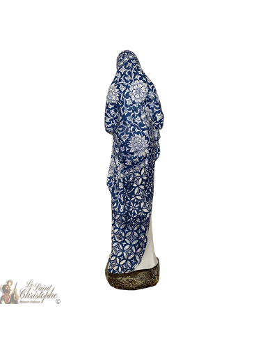 Handgefertigte Statue Jungfrau der Armen von Banneux N.D 40 cm - drapierte blaue Blume
