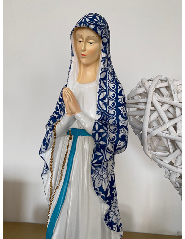 Statua artigianale Vergine dei Poveri di Banneux N.D 40 cm - fiore blu drappeggiato