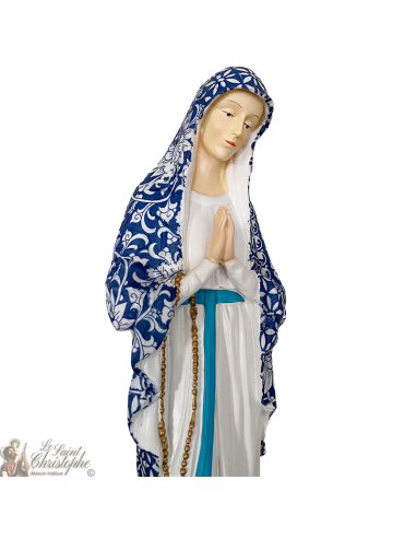 Statua artigianale Vergine dei Poveri di Banneux N.D 40 cm - fiore blu drappeggiato